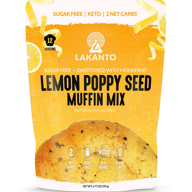 Lakanto Sugar Free Lemon Poppy Seed Muffin Mix - Sweetened With Monk Fruit Sweetener, 2G Net Carbs, Dairy Free, Keto Diet Friendly, Gluten Free, Natur