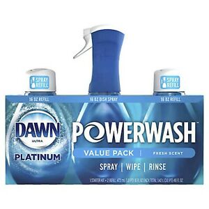 Dawn Ultra Powerwash Platinum Fresh Scent 1 Spray Bottle 2 Refills Each 16 Oz.