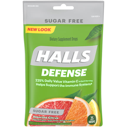 Halls Defense Vitamin C Drops Sugar Free Assorted Citrus 25