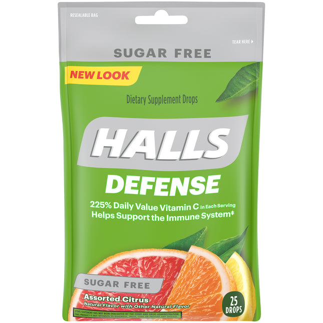Halls Defense Vitamin C Drops Sugar Free Assorted Citrus 25