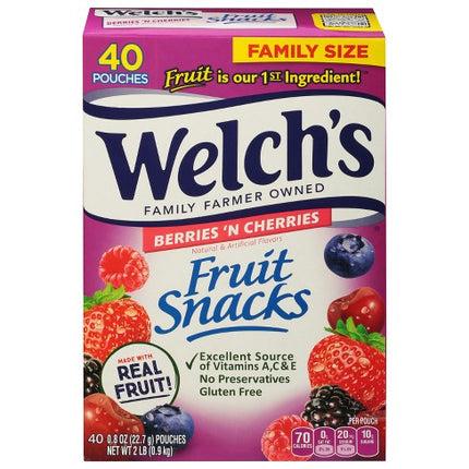 Welch's Berries'n cherries fruit snacks 40 pouches -0.8 Oz