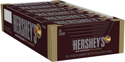 Hersheys Milk Chocolate with Almonds Bar, 1.45 Oz, 36 Count
