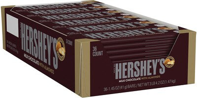Hersheys Milk Chocolate with Almonds Bar, 1.45 Oz, 36 Count