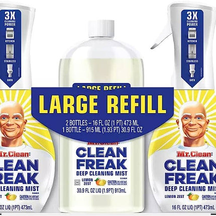 Mr. Clean, Clean Freak Deep Cleaning Mist Multi-Surface Spray, Febreze Lemon Zest, 3 Count, 16 Fluid Ounce