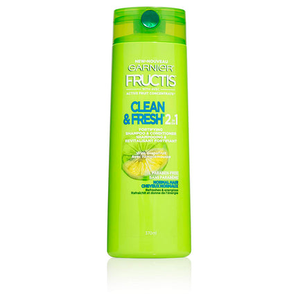 Garnier Fructis. Shampoo Y Acondiciondor 2 En 1 Clean & Fresh Cuidado Diario Del Cabello Libre De Parben Óormula Con Toronja Que Refresca Y Energiza E