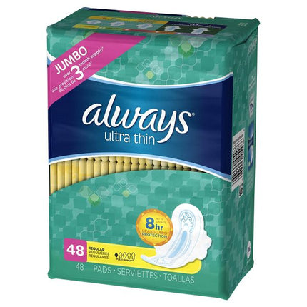 Always Maxi Overnight Pads with Wings, Size 4, Overnight, Unscented, 48 Ct