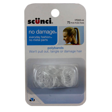 Scunci Cola De Polietileno Poly Bands No Se Enreda Ni Daña El Cabello Color Transparente. Contenido 75 Piezas.
