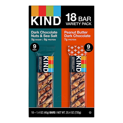 Kind variety pack 18 Bar 9-Dark chocolate nuts & sea salt 9-Peanut butter dark chocolate