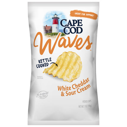 Cape Cod Waves Potato Chips  Wavy Cut White Cheddar & Sour Cream Kettle Chips - 7Oz