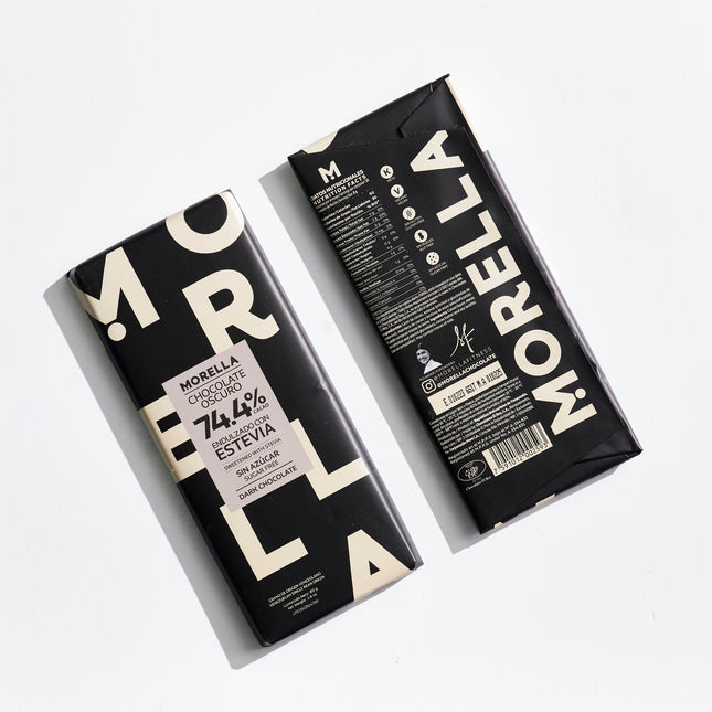 Morella Chocolate Oscuro sin Azucar 74.4% Barra de 80gr