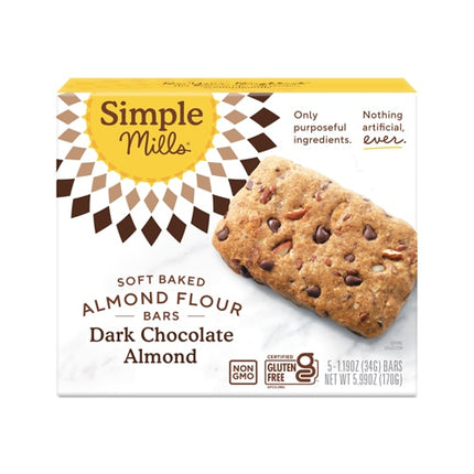 Simple Mills Soft Baked Almond Flour Bars  Dark Chocolate Almond 5.99 Oz