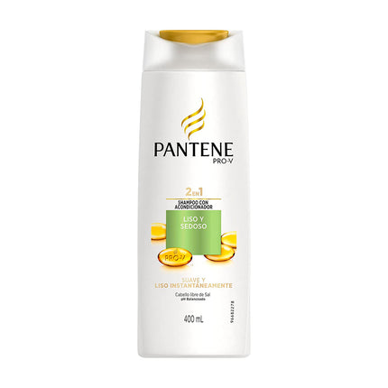 Pantene Pro-V. Shampoo 2 En 1 Lisos Y Sedoso Fórmula Pro-Vitaminas Cabello Libre De Sal Suave Y Lisos Instantáneamente Ph Balanceado. Contenido Neto 4