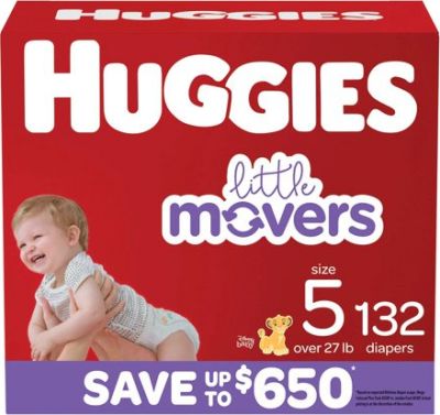 Huggies Little Movers Diapers, Size 5 - 27+ Pounds (132 Count)