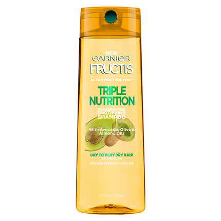 Garnier Fructis. Shampoo Triple Nutrition Con Proteínas Activas De Frutas Con Aceite De Aguacate Y Almendras. Contenido Neto 370Ml.