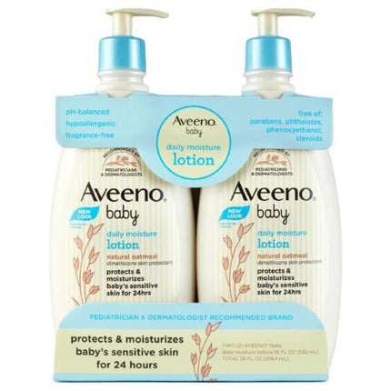 Aveeno Baby Daily Moisture Lotion  Fragrance Free  18 Fl. Oz.  2 Pk.