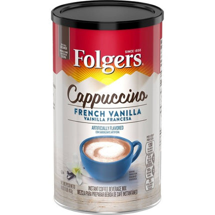 Folgers cappuccino frech vanilla francesa instant coffe 16 Oz