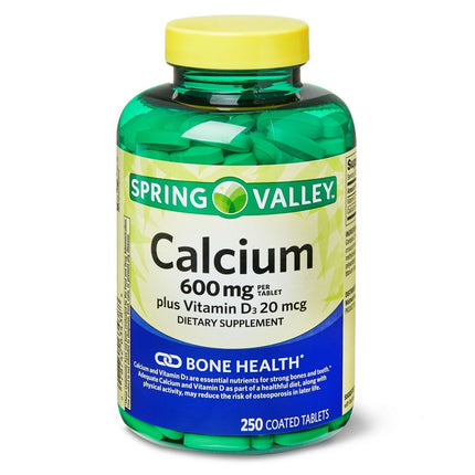 Spring Valley calcium 60mg plus vitamin D3 20mg 250 coated tablets
