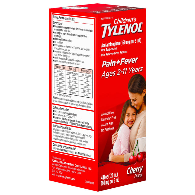 Childrens Tylenol Acetaminophen for Ages 2-11 Pain And Fever Medicine 4 Ounces