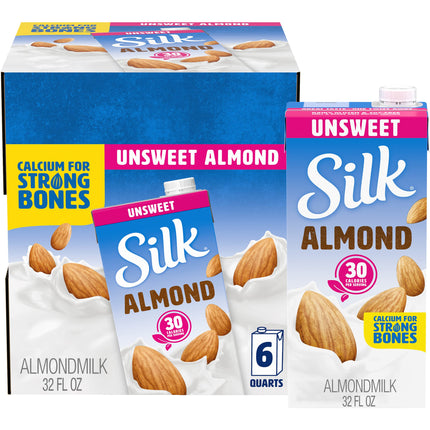 (Pack of 6) Silk Shelf-Stable Unsweetened Almond Milk, 1 Quart