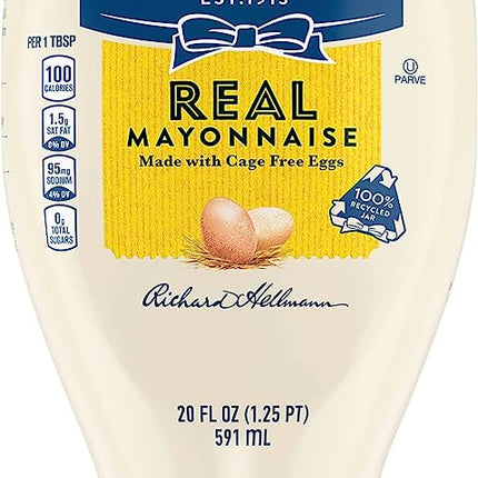 Hellmanns Real Mayonnaise For a Rich Creamy Condiment Real Mayo Squeeze Bottle Gluten Free, Made With 100% Cage-Free Eggs 20 oz