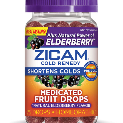 Zicam Zinc Cold Remedy Medicated Fruit Drops Plus Elderberry 25ct