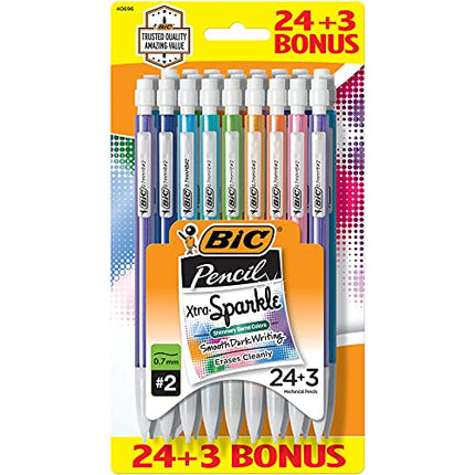 BIC Xtra-Sparkle No. 2 Mechanical Pencils With Erasers  Medium Point (0.7mm)  24 + 3 Bonus Pencils