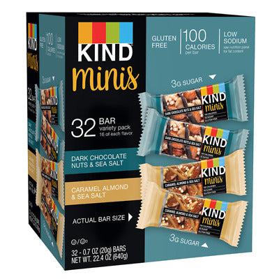 Kind Minis 16 Dark Chocolate Nuts & Sea Salt 16 Caramel Almond & Sea Salt 32 Count 640Gr