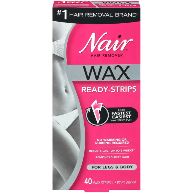 Nair Hair Remover Wax Ready- Tiras Para Piernas Y Cuerpo, 40 Ct